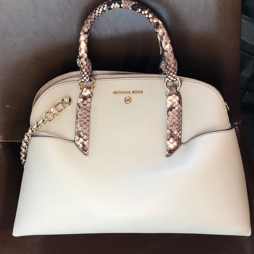 NWT Michael Kors leather satchel sand w lizard accents zip top 13x9x5